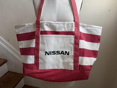 Nissan Summer Zip Tote Retro Beach Bag Red & White Striped Canvas