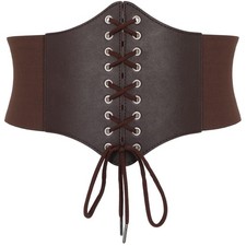 Women's Leather Corset Belt Lace Up Elastic Waist Trainer Waspie Belt Waist