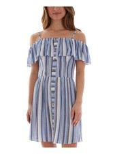 BCX DRESS Womens Blue Tie Flutter Sleeve Square Neck Short Fit + Flare Dress M