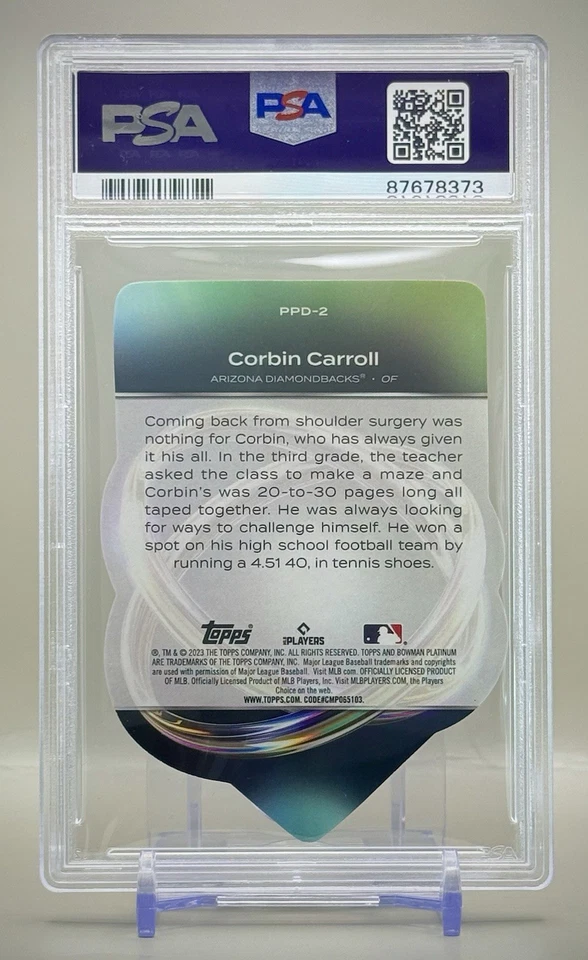 Corbin Carroll 2023 Bowman Platinum Platinum Plating Die-Cut #/99 PSA 9 "POP 3" - Image 2 of 2