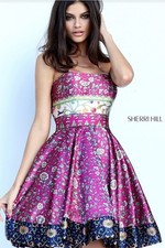 Sherri Hill 50794 Strapless Multi-print Floral  Cocktail Dress Sz 2 EUC