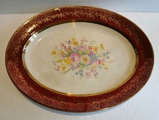 VTG Salem Century Aristocrat Floral Oval Serving Platter USA Burgundy Gold 23k
