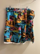 Langboone Mens Board Shorts Swim Trunks XL Waist 40   Tropical Sunset Palm Print