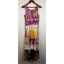 Solitaire Y2K Maxi Dress Medium Purple Tie Dye Boho Tiered Cotton Beach Scoop