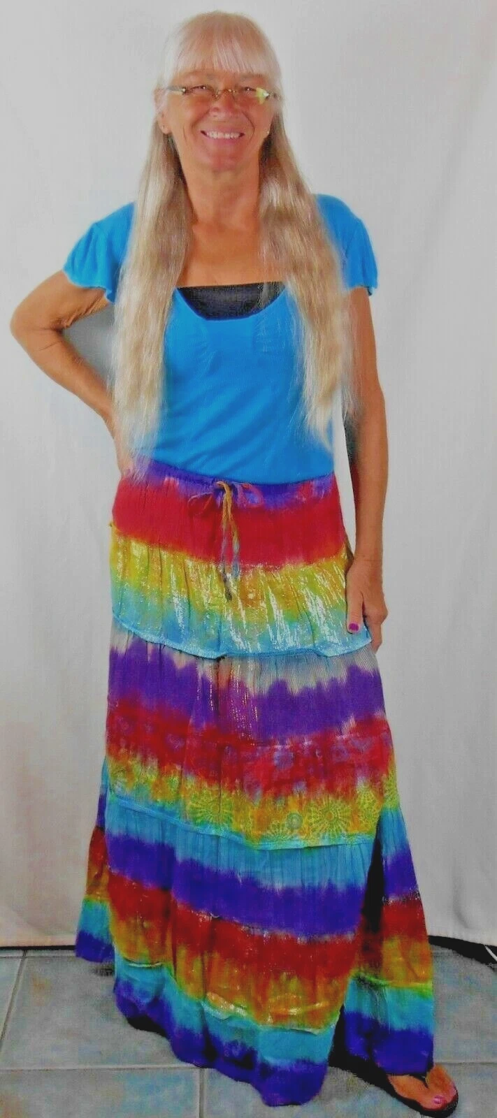JAYLI - NEPAL RAINBOW SKIRT Handmade TIE DYE LONG Elastic Waist FAIR TRADE
