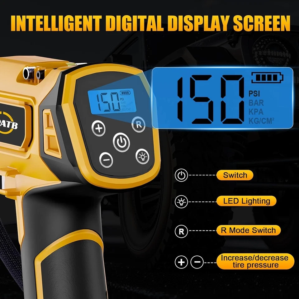 Cordless Tire Inflator Air Compressor for Dewalt 20V Max Battery,150Psi Portable - Image 3 of 4