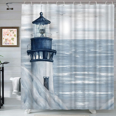 Lighthouse Shower Curtain Bathroom Decor 72X72 Inches Ocean Sunrise Nautical Sea