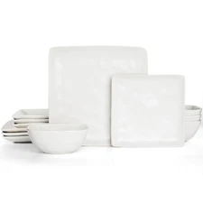 Dinnerware Sets for 4, Ocean Square 12-Piece Kitchen Plates and Bowls Sets, M...
