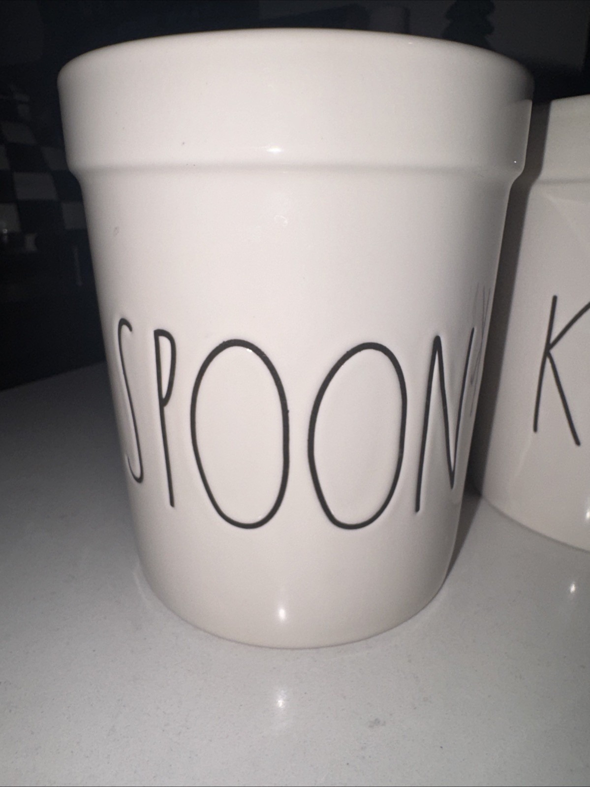 Rae Dunn SPOON and KNIFE Kitchen Utensil Crocks Matching Ceramic Set