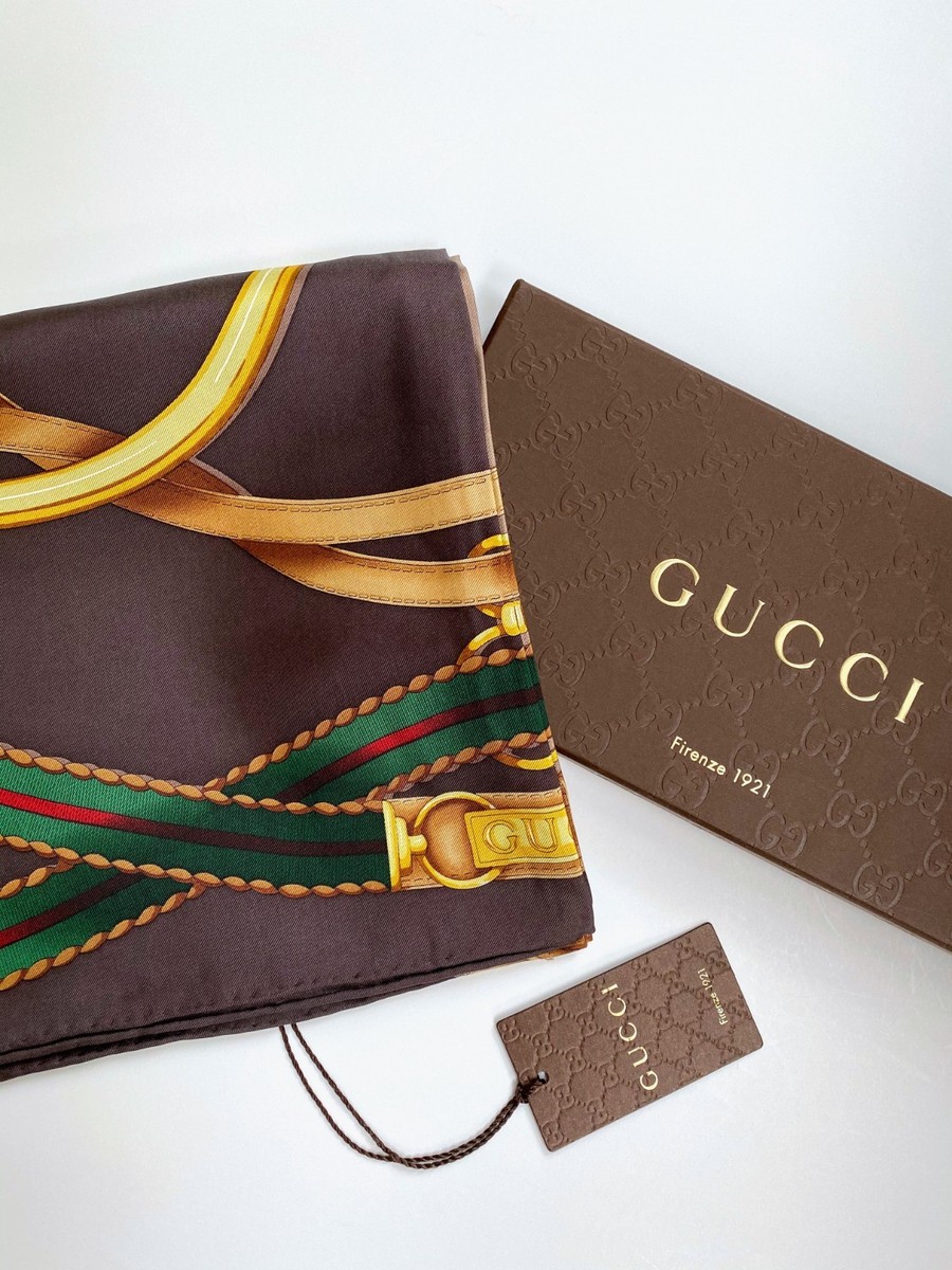 The.G.A 5×5 Unisex Gucci Scarf with Gift Box Horsebit Equestrian Brown Beige