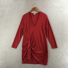 Asos Wrap Dress Womens 16 Red Pullover Long Sleeve V-Neck Casual Comfort