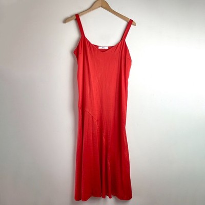 Minimalist Midi Slip Dress Sz Medium Coral Red Bias Cut Elevated Basic Resort