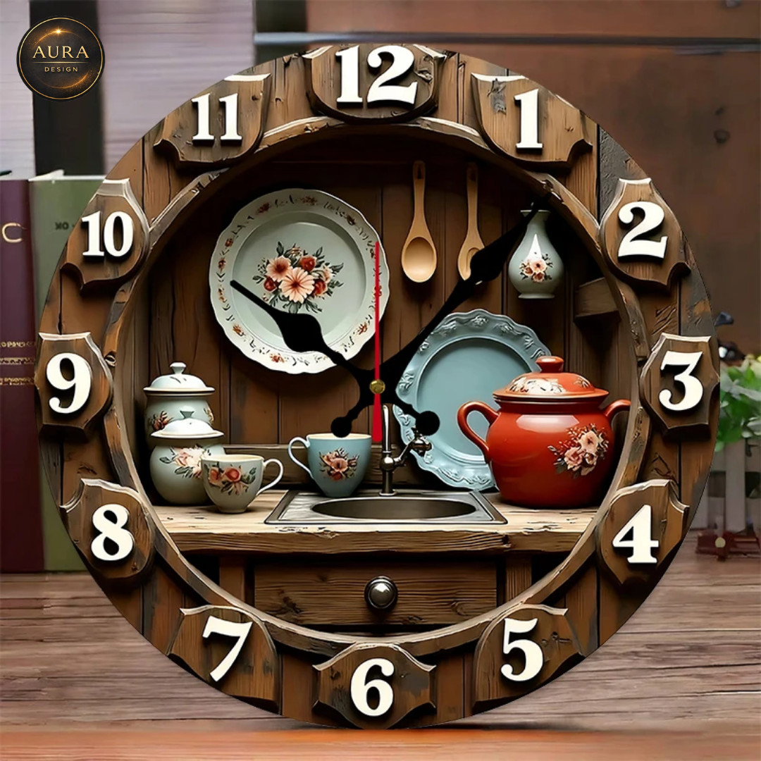Modern Wall Clock 25cm - Vintage 2D Home Flat Kitchen Design