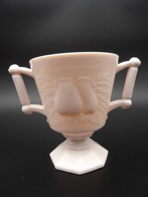 Vintage Jeannette Baltimore Pear Sugar Bowl Open Shell Pink Milk Glass Footed