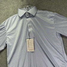 Collars & Co Dress Collar Polo Shirt Mens Small Blue Check Performance Stretch