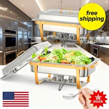 Gold Stainless Steel Chafing Dish Buffet Set   2 Pack 8.45QT  8QT Rectangular