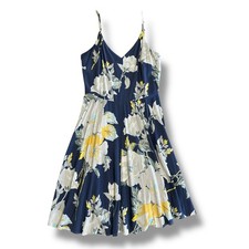 GAP Soft Fit & Flare Dress S Navy Floral Yellow Rayon Summer Spaghetti Strap
