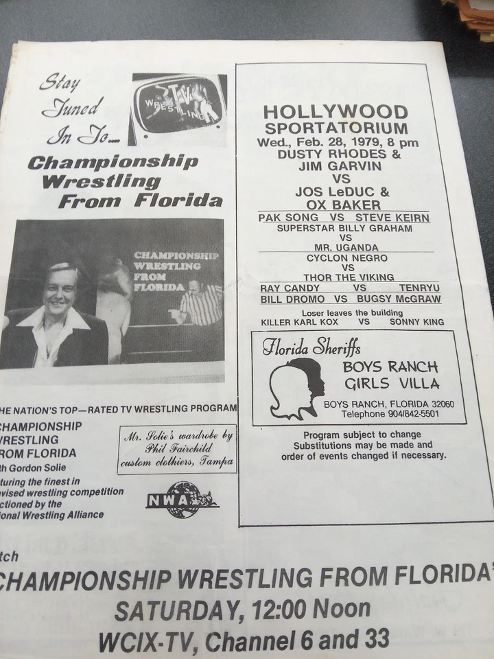 Carrera NWA campeón superestrella graham rhodes keirn programa de lucha 1979 Garvin awa Foto 4 de 4