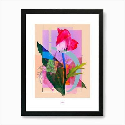 Tulpe 2 Neon Blumen Collage Poster Gerahmt Wandbild Poster Leinwanddruck Bild