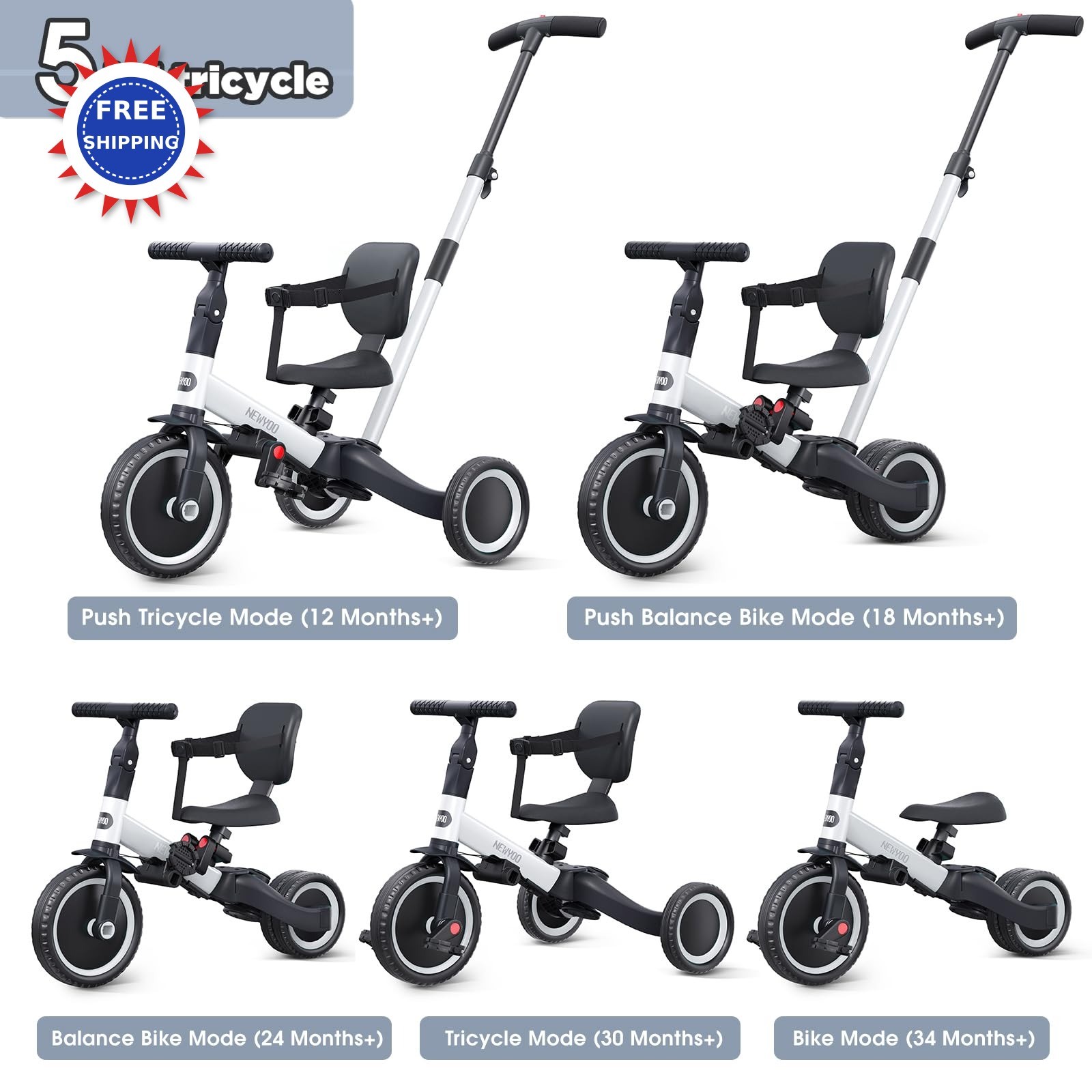 Toddler Bike 4 in 1 Tricycles 2 3 Year Olds Balance TR007 newyoo Birthday Gift thumbnail 2