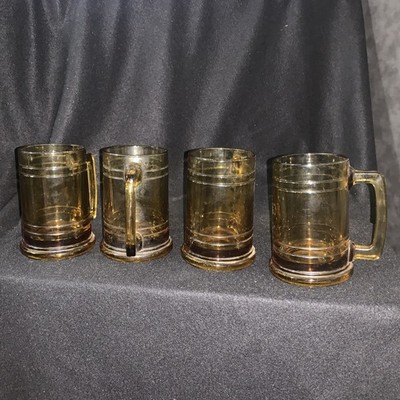 Vintage Amber Glass Beer/Root Beer Mugs 1970 - 12 ounces - Set of 4
