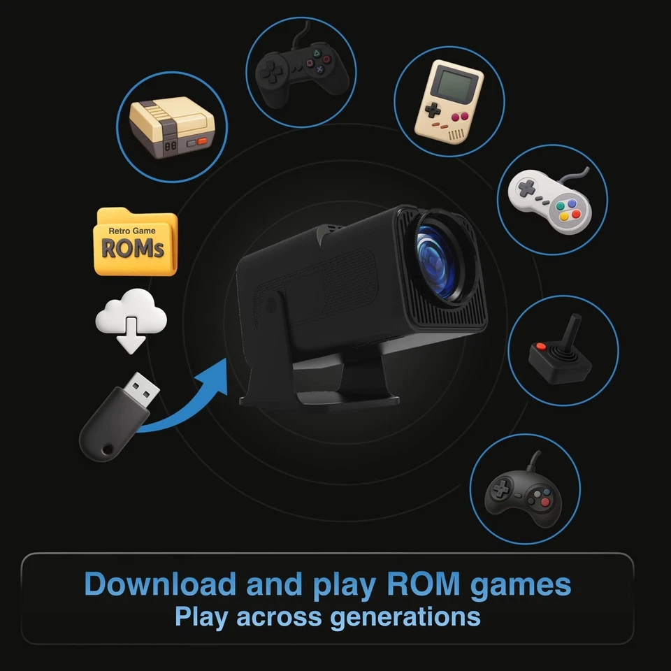 Laser Smart Gaming Projector Black 80 Games Dual Controllers HDMI WiFi - Image 2 of 4