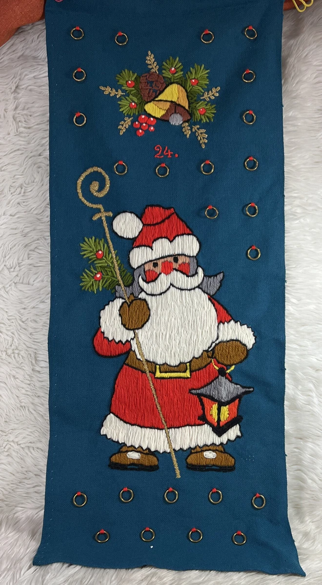 Vintage Advent Calendar Needlepoint Cruel Santa 12” X 30 | eBay