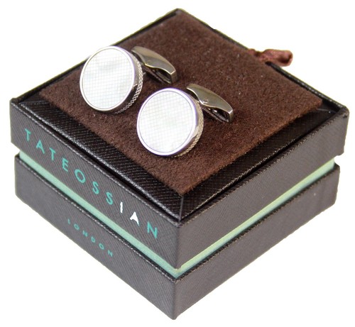 Boutons De Manchette Modernistes RTT Tateossian - Argentés Et Bleus, Fabriqués à Londres, Occasion
