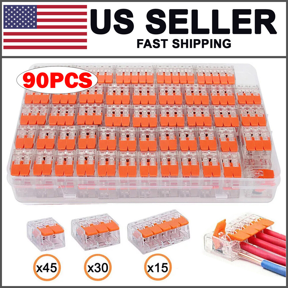 90Pc For Wago 221 Electrical Connectors Wire Block Clamp Terminal Cable Reusable