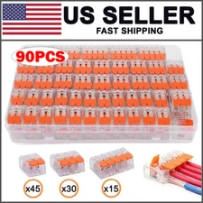 90Pc For Wago 221 Electrical Connectors Wire Block Clamp Terminal Cable Reusable