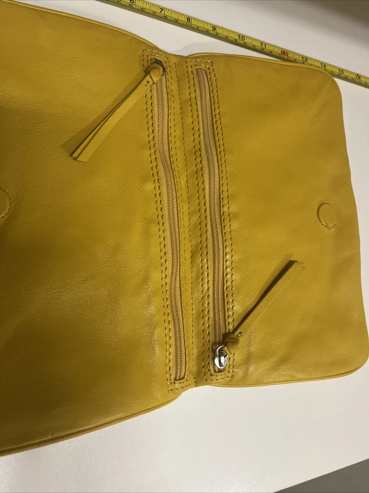 Gianni Bini Clutch Purse Yellow 11X7” Fold-over Magnetic Closure Zipper Pockets - Image 4 of 4
