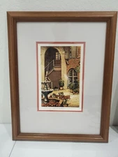 New Orleans Courtyard Fountain Signed Numbered Framed Serigraph Paul de la Fille