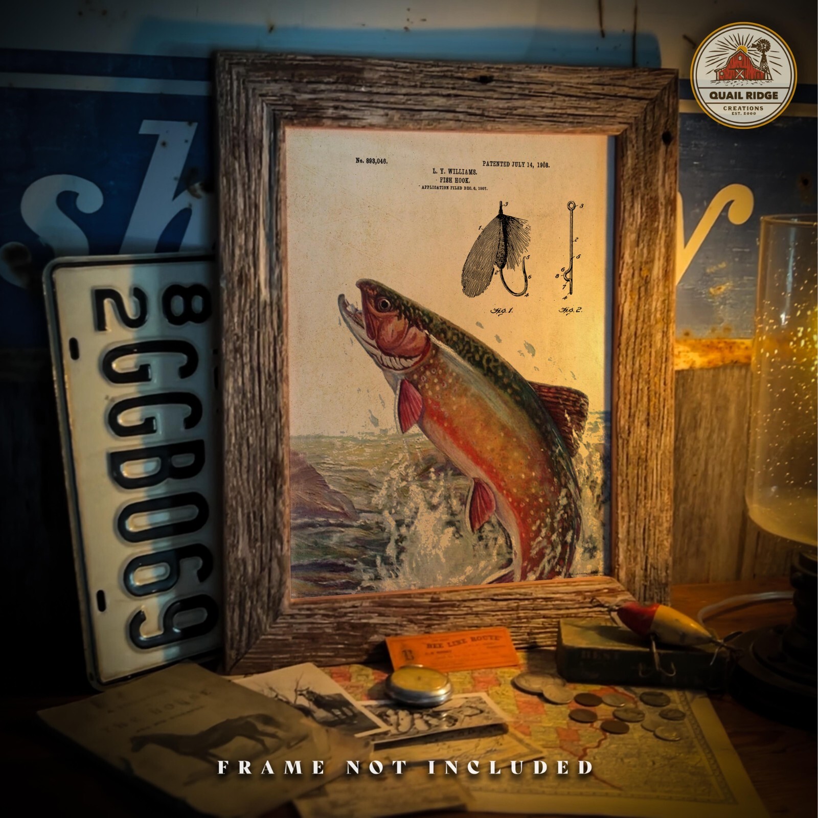 Vintage Fly Fishing Lures Patent Art Print Brook Trout Fish Cabin Wall Decor 