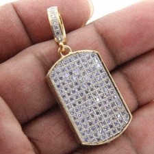 2.50 Ct Lab Created Diamond Round Dog Tag Pendant 14K Yellow Gold Plated