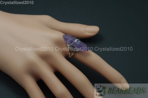 Natural Gemstones Hexagonal Pointed Reiki Chakra Beads Adjustable Ring Healing - Picture 7 of 63