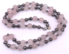 Tiffany & Co Sterling Silver Rose Quartz Bead Necklace 29" Vintage