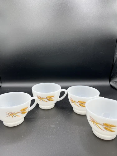 Vintage Fire King Golden Wheat Set of 4 Coffee/Teacups. Milk Glass. 1960's MCM