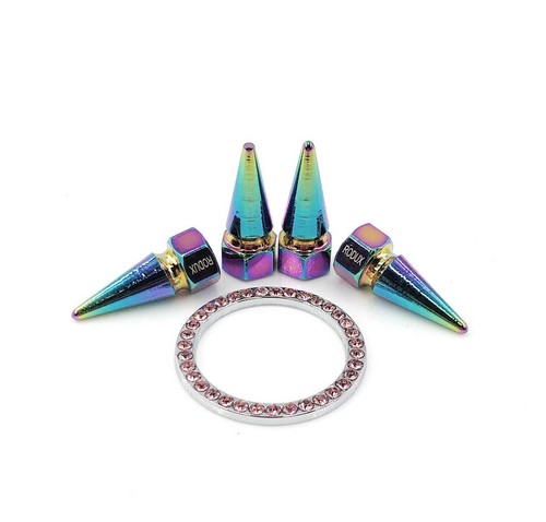 RODUX Neon Metal Valve Cap Elegant Design Racing Style with PINK Ring Emblem - Foto 4 di 11