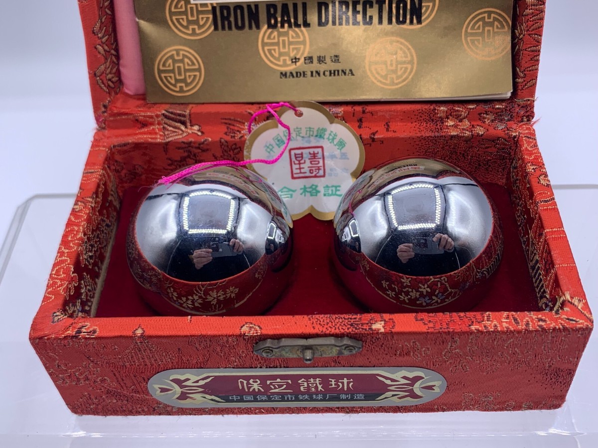 Pair Vintage Shouxing Baoding Iron Ball Direction Medicine Chime