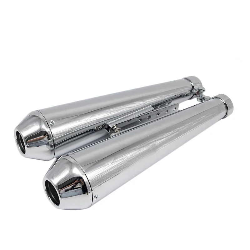 2X Megaphone Style Chrome Exhaust Muffler 17.5" Long For Chopper Bobber Custom - Image 4 of 4