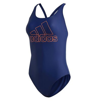adidas Performance Damen Logo Badeanzug Schwimmanzug Sportanzug Navy Rot