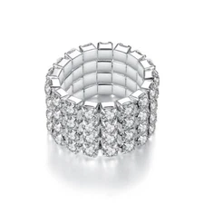 New Sparkling 4 Row Silver Austrian Crystal Rhinestone Stretch Ring #R1237
