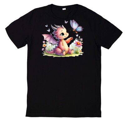 Cute Baby Dragon Print Cotton T-Shirt