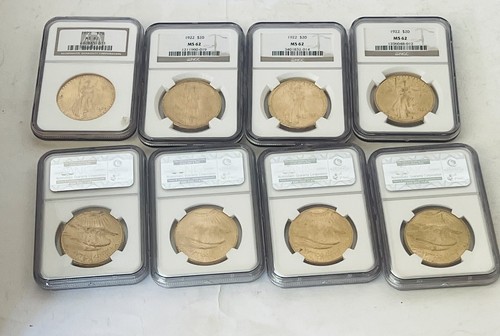SET OF 8 MS 62 CIRCA 1922 GOLD US ST GAUDENS GRADED BY :NGC - Picture 4 of 7