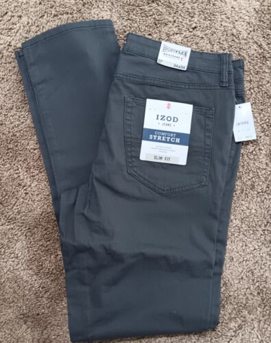Izod Comfort Stretch Charcoal Gray Slim Fit Pants Men's 34x34 NWT