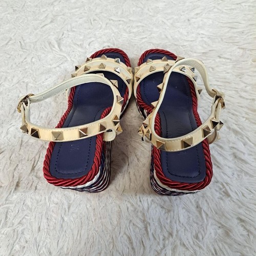 VALENTINO GARAVANI Rockstud Suela de cuña Sandalia Azul Blanco Talla US5 EU35... - Imagen 5 de 8
