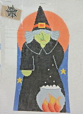 Hand-painted Needlepoint Canvas, Halloween Witch with stitch guide  charm