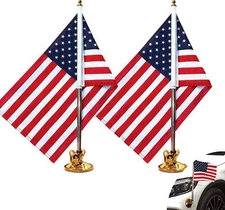 Anley American USA Car Flag & Flagpole Suction Cup Style Flag Pole (Set of 2)