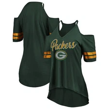 Green Bay Packers Gameday Women's Cold Shoulder Sizzle Tee, Small