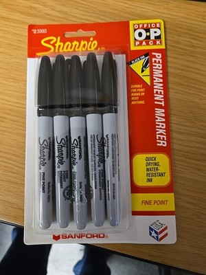 Sharpie Permanent Markers, Fine Tip, Black, 5 PACK  30665 NEW!!!